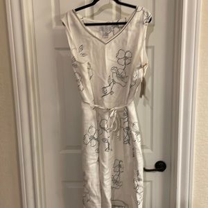 Cream and black floral linen dress